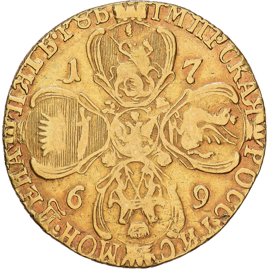 Rússia, Catherine II, 5 Roubles, 1769, Saint Petersburg, Dourado, VF(30-35)