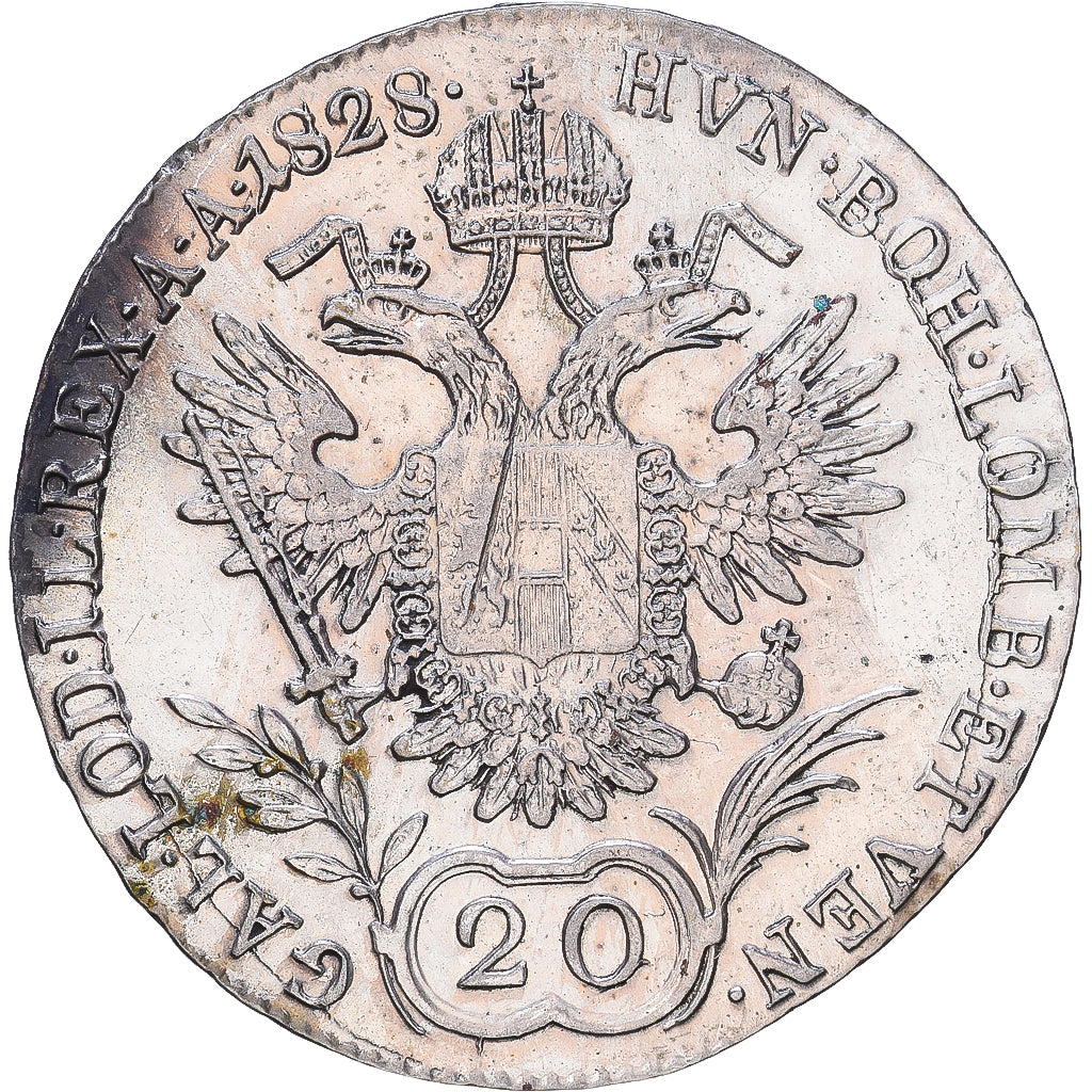 Austria, Francis I, 20 Kreuzer, 1828, Prague, Srebro, VF(30-35), KM:2144