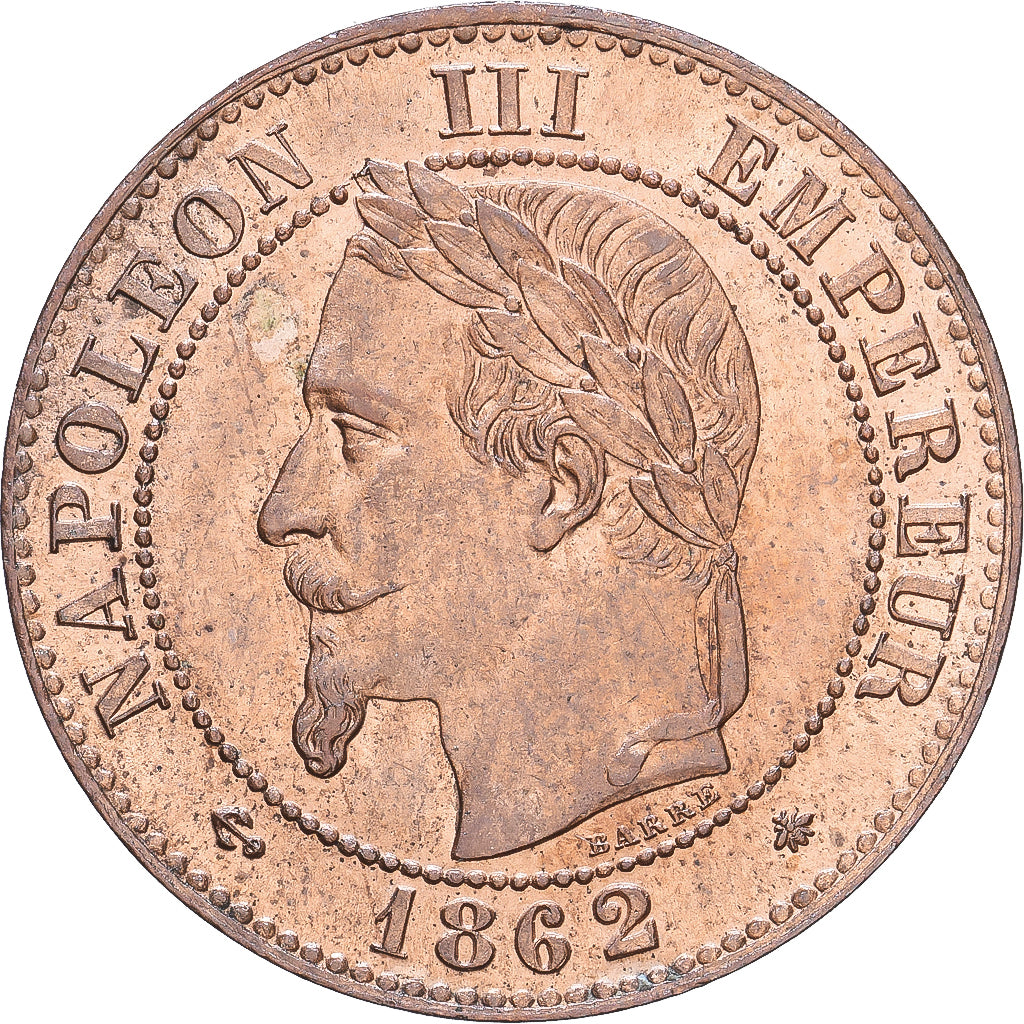 Francja, Napoleon III, 2 Centimes, 1862, Paris, Brązowy, AU(50-53), Gadoury:104