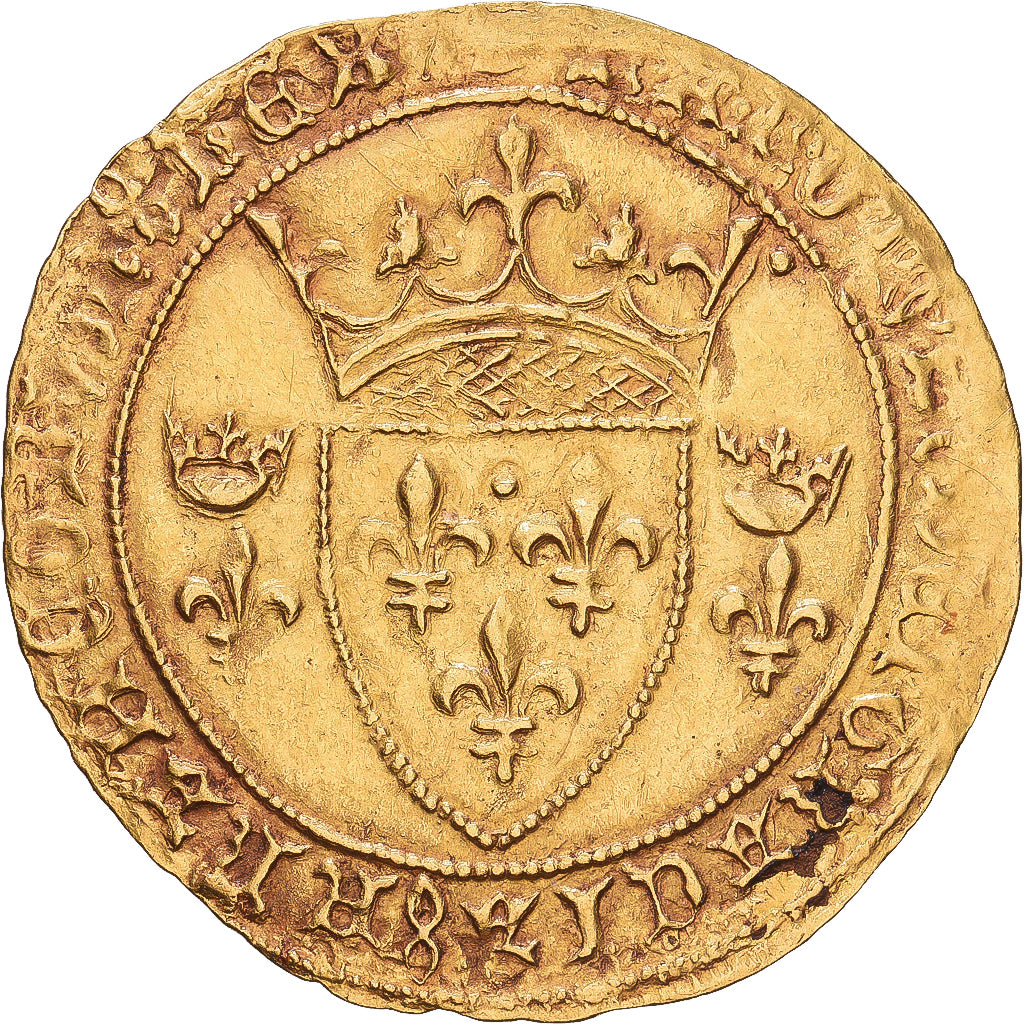 France, Charles VII, Écu d'or à la couronne, 1436, Montpellier, Or, TTB+