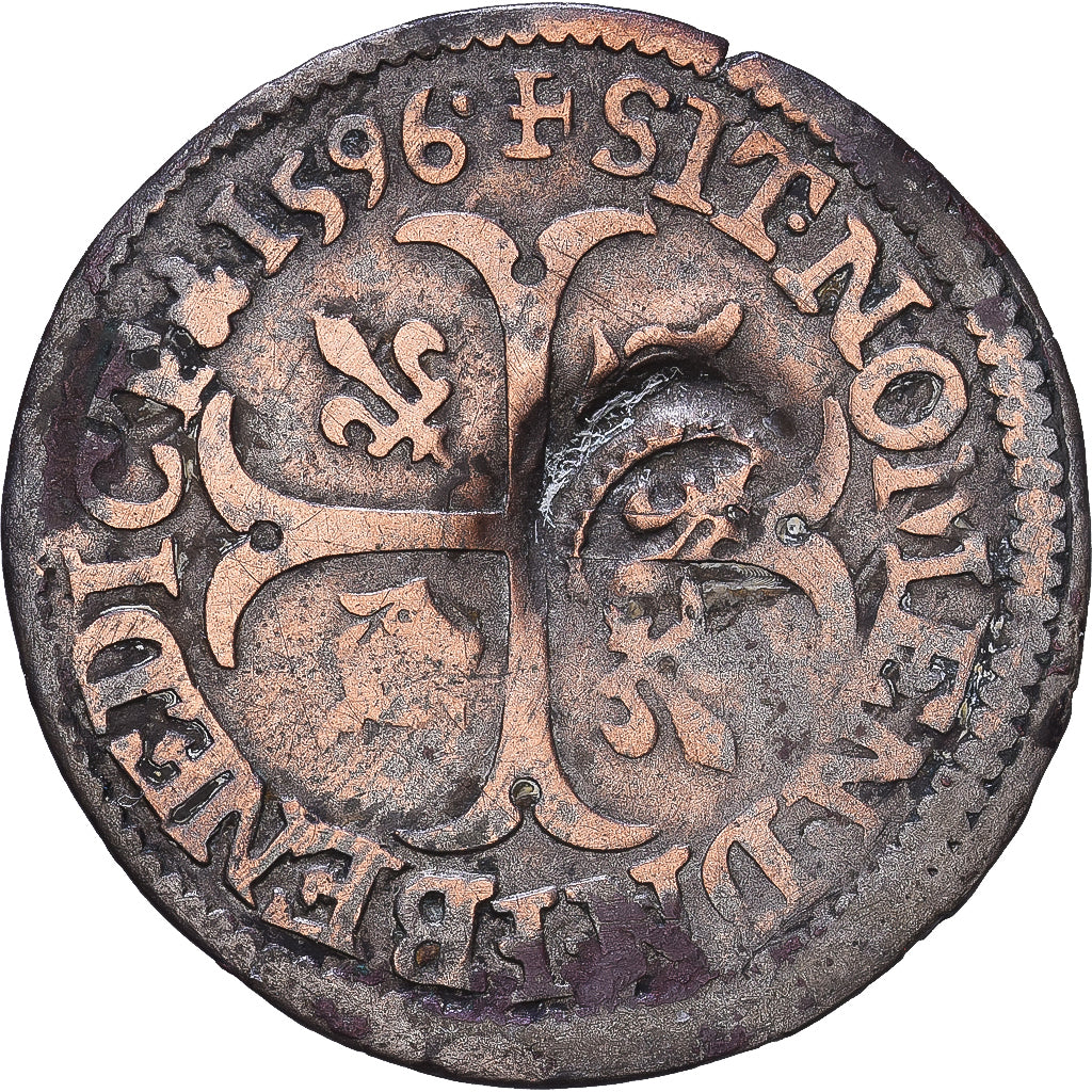 Frankreich, Henri IV, Douzain aux deux H, 1596, Saint-Lô, 2e type, Billon, S+