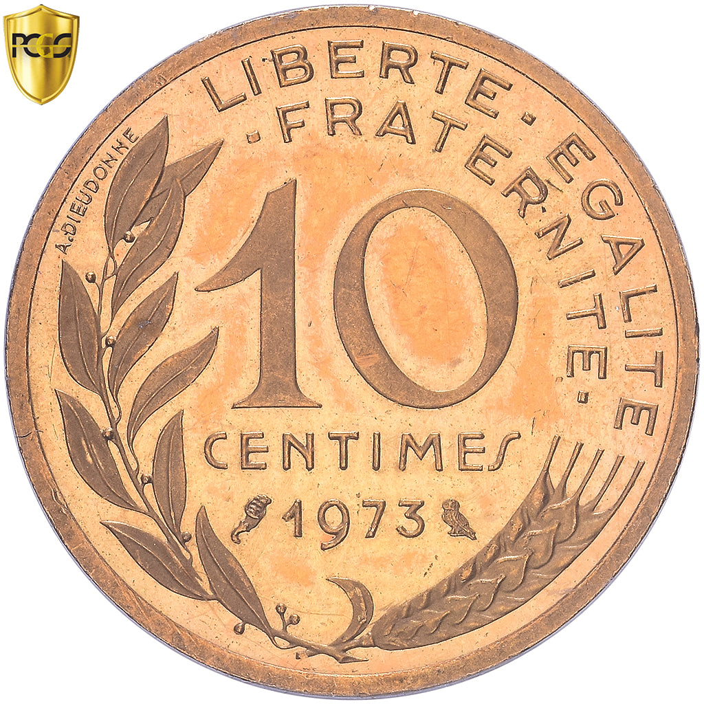 France, 10 Centimes, 1973, MDP, Piéfort, Gold, PCGS, SP63, Gadoury:46.P3
