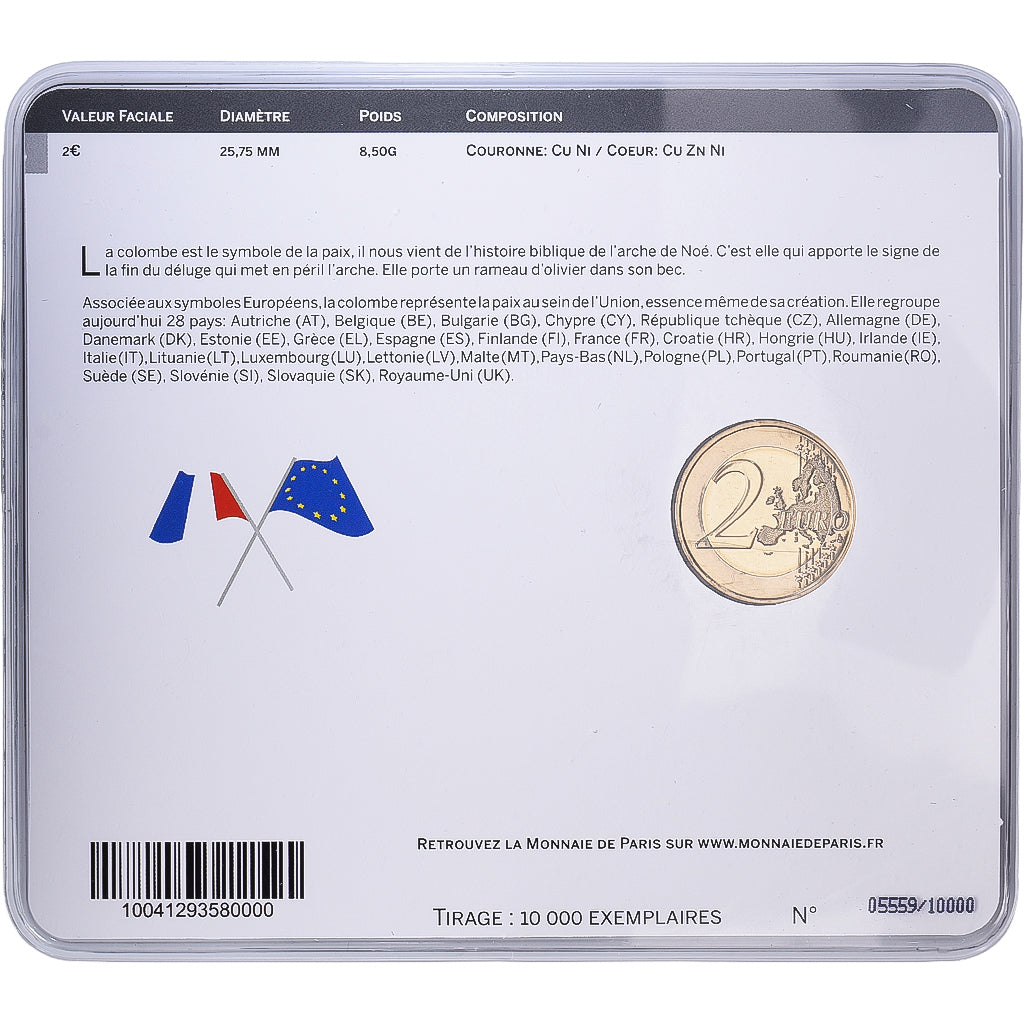Francia, 2 Euro, Paix, 2015, MDP, Bi-metallico, FDC