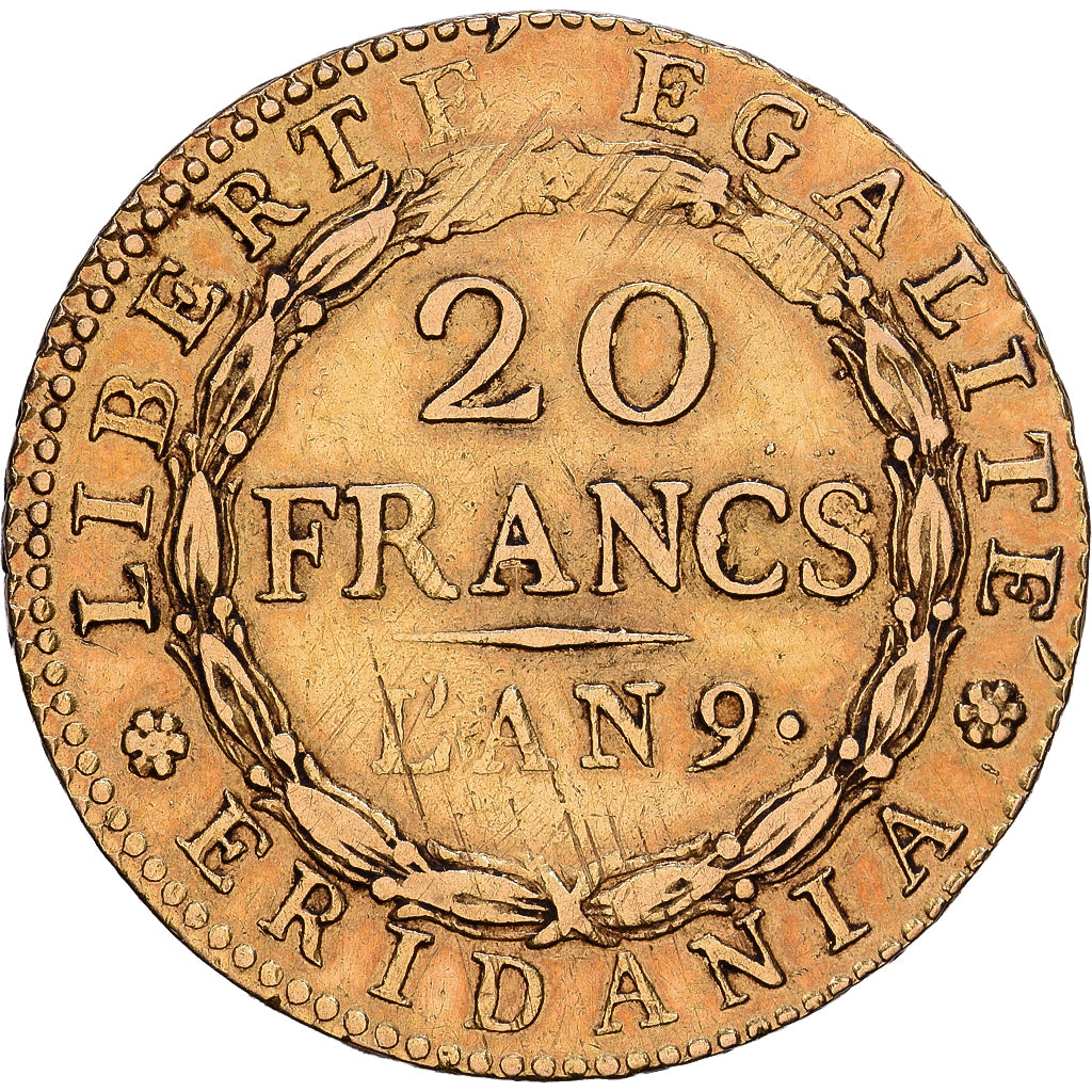 Piedmontese Republic, 20 Francs, an 9 (1800), Turin, Gold, EF(40-45), KM:5
