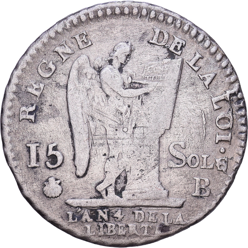 France, Louis XVI, 15 sols françois, 1792 / AN 4, Rouen, Silver, VF(20-25)