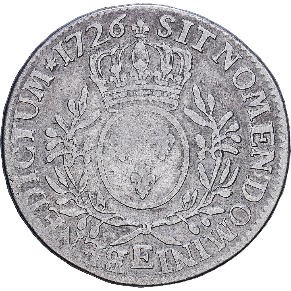 Francia, Louis XV, Ecu aux branches d'olivier, 1726, Tours, Plata, BC+