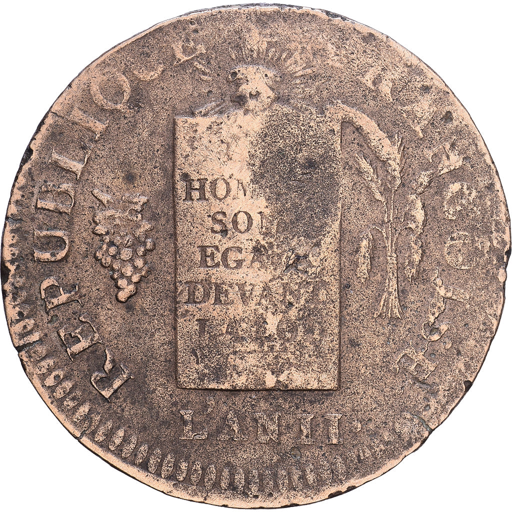 Francia, 2 sols François, ND(1794) - An II, Strasbourg, Bronce, BC, Gadoury:32