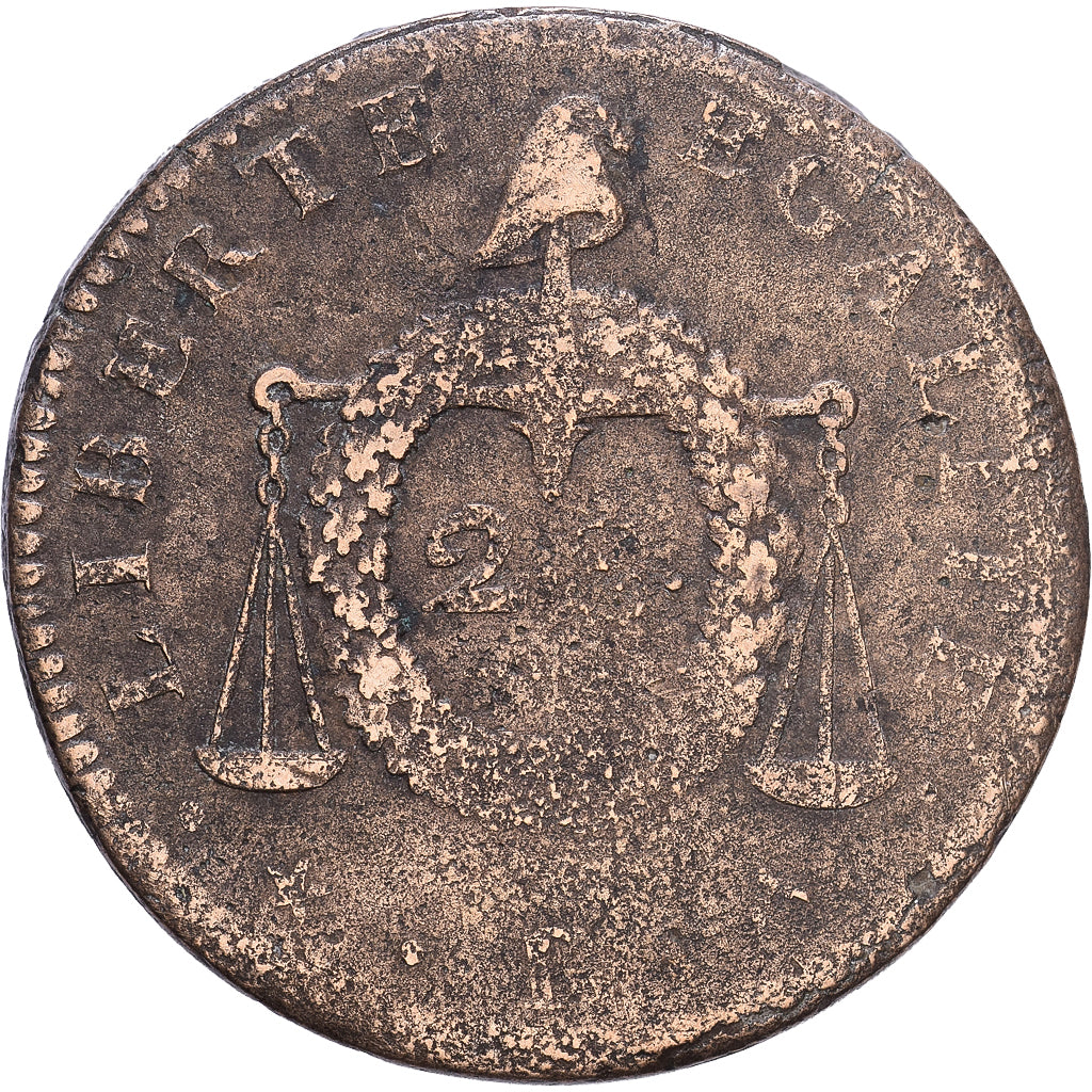 Francia, 2 sols François, ND(1794) - An II, Strasbourg, Bronce, BC, Gadoury:32