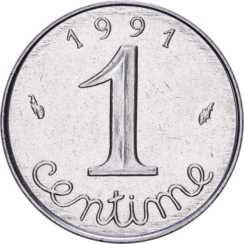 França, 1 Centime, Épi, 1991, MDP, Aço Inoxidável, MS(63), Gadoury:91