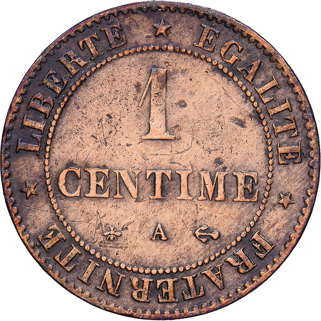 Francia, 1 Centime, Cérès, 1877, Paris, Bronzo, MB, Gadoury:88