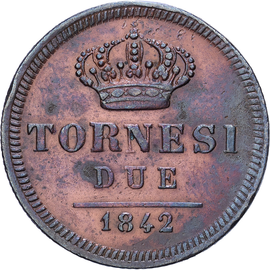 Kingdom of the Two Sicilies, Ferdinando II, 2 Tornesi, 1842, Naples, Copper