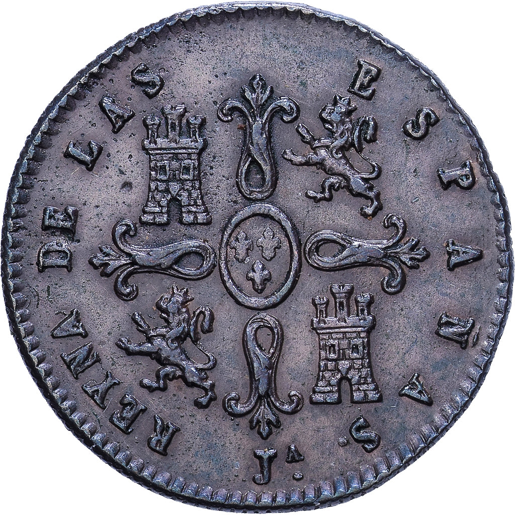 España, Isabel II, 2 Maravedis, 1849, Jubia, Cobre, MBC, KM:532.1