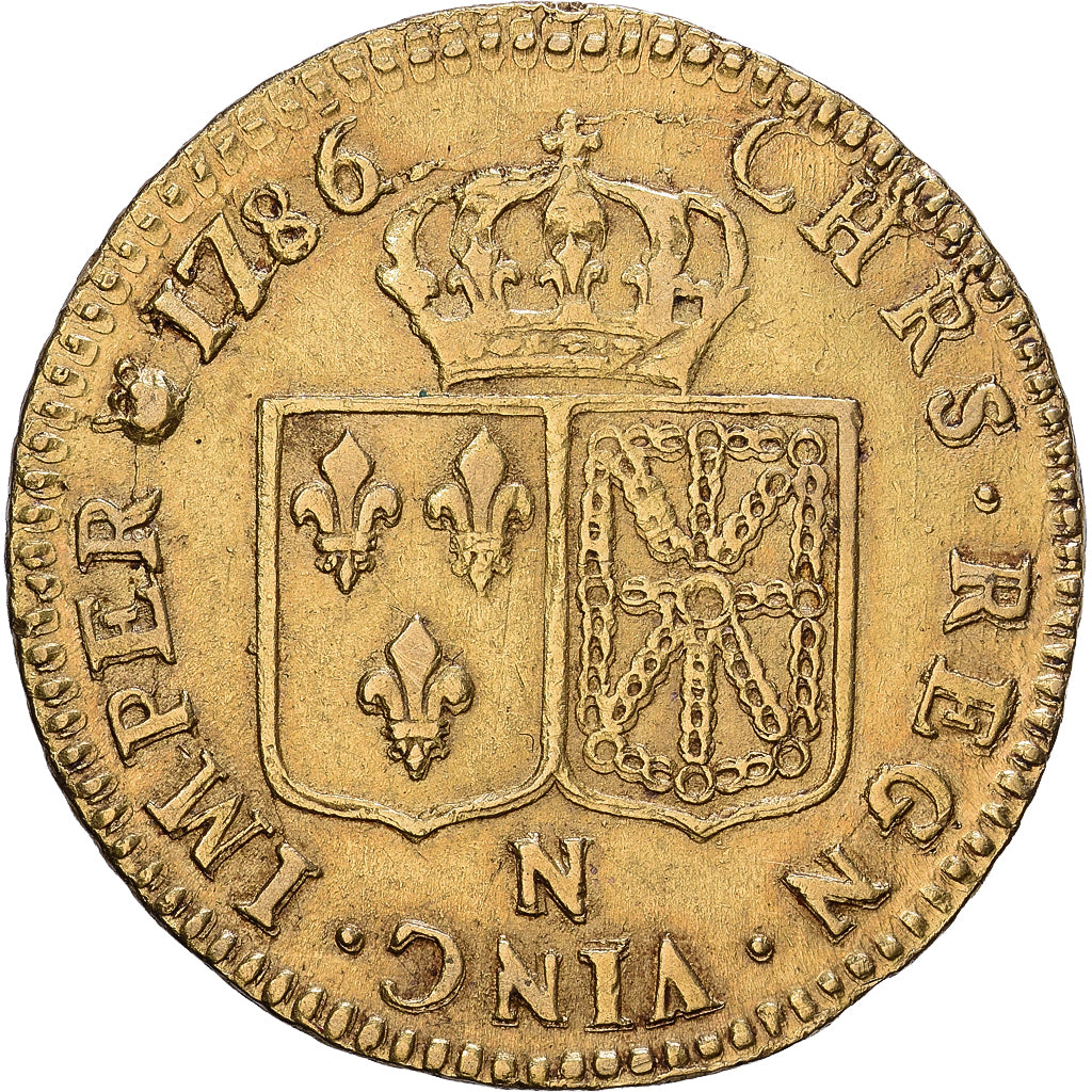 France, Louis XVI, Louis d'or à la tête nue, 1786, Montpellier, Or, TB+