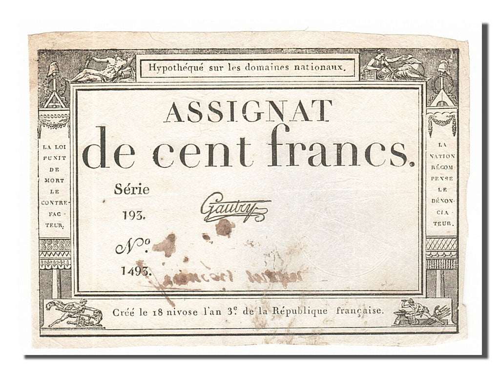 Billete, Francia, 100 Francs, 1795, Gautry, MBC, KM:A78, Lafaurie:173