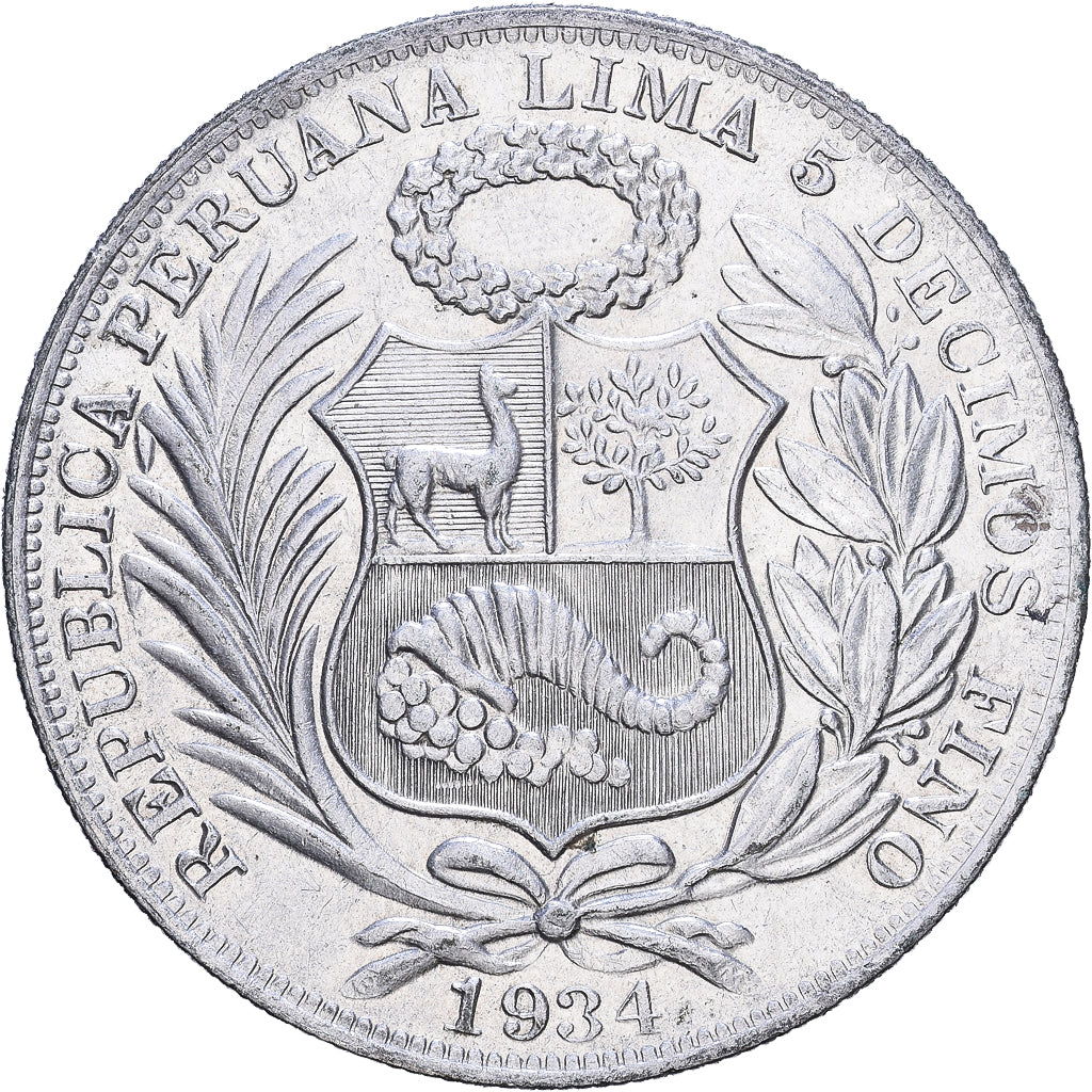 Peru, 1 Sol, 1934, Lima, Silver, AU(50-53), KM:218.2