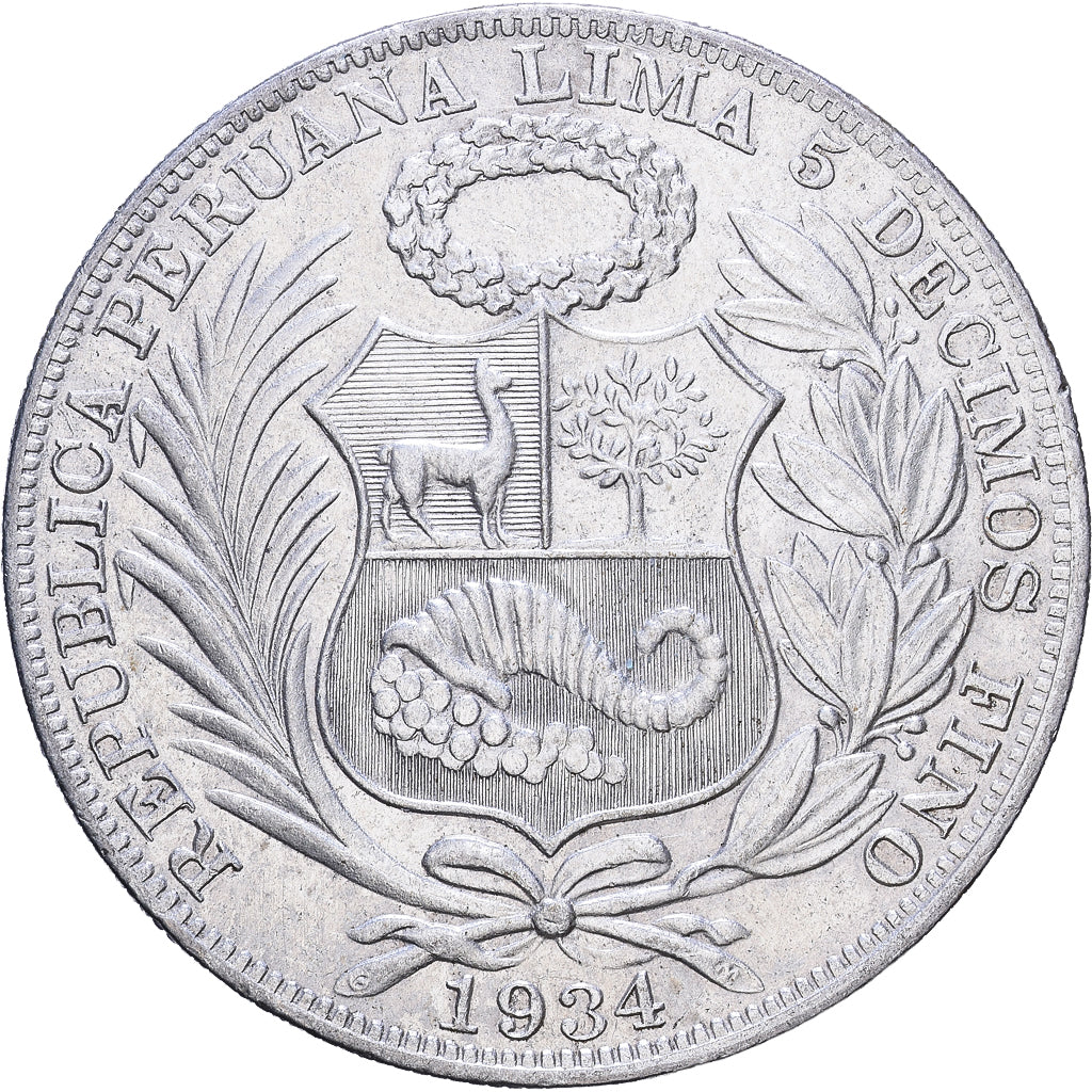Peru, 1 Sol, 1934, Lima, Silver, AU(50-53), KM:218.2