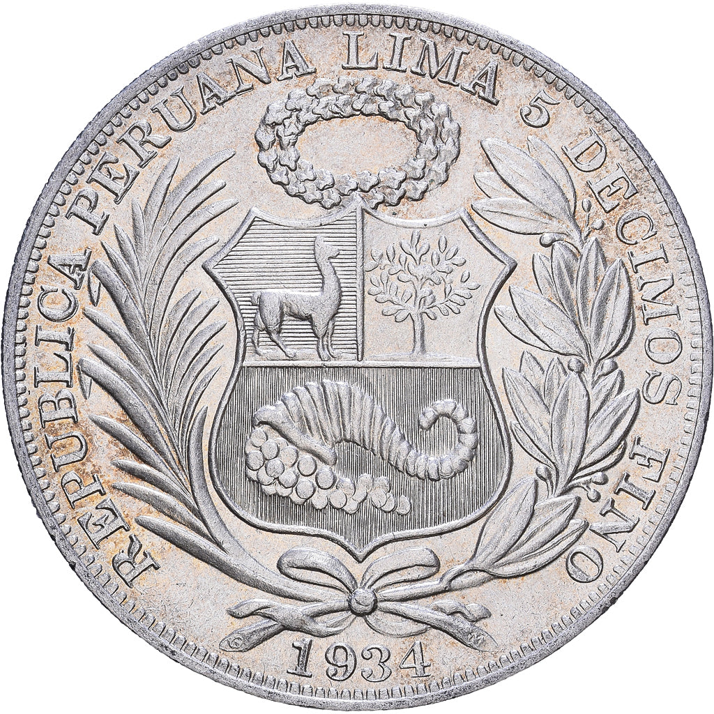 Pérou, 1 Sol, 1934, Lima, Argent, TTB+, KM:218.2