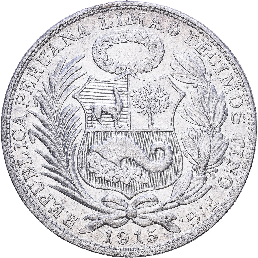 Peru, Sol, 1915, Lima, Silver, AU(50-53), KM:196