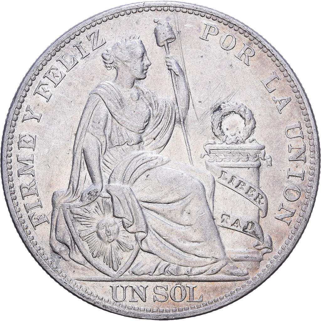 Peru, Sol, 1914, Lima, Silver, AU(50-53), KM:196