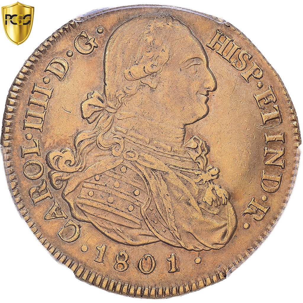 Colombie, Charles IV, 8 Escudos, 1801, Popayan, Or, PCGS, AU50, KM:62