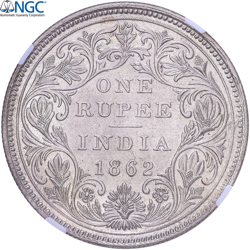 British India, Victoria, 1 Rupee, 1862, Calcutta, Silver, NGC, MS62, KM:473