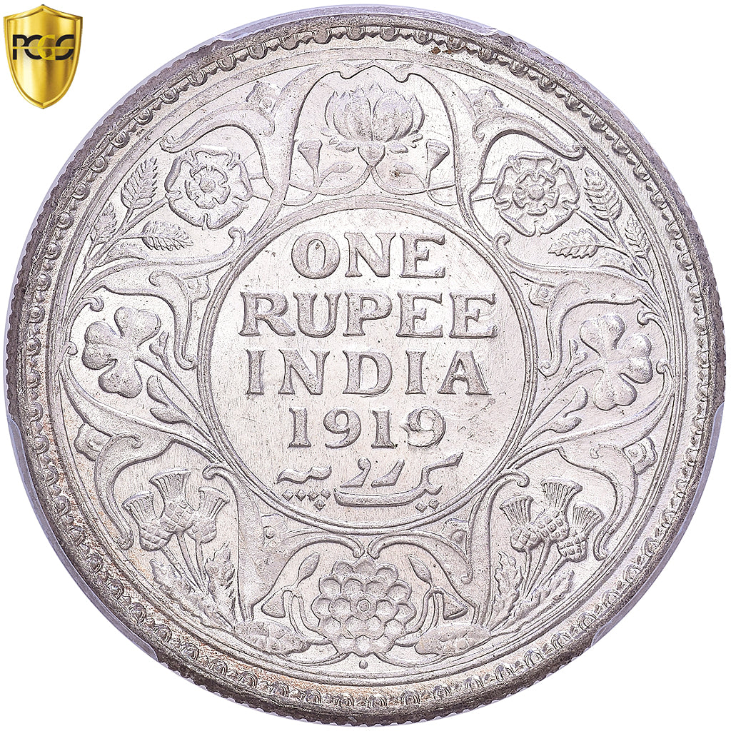 British India, George V, 1 Rupee, 1919, Bombay, Silver, PCGS, MS62, KM:524