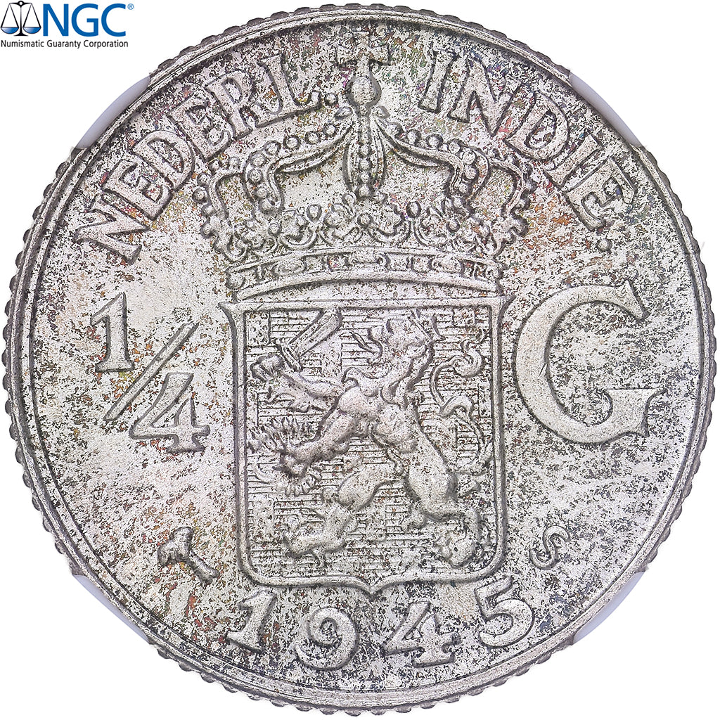 Dutch East Indies, Wilhelmina I, 1/4 Gulden, 1945, San Francisco, Silver, NGC