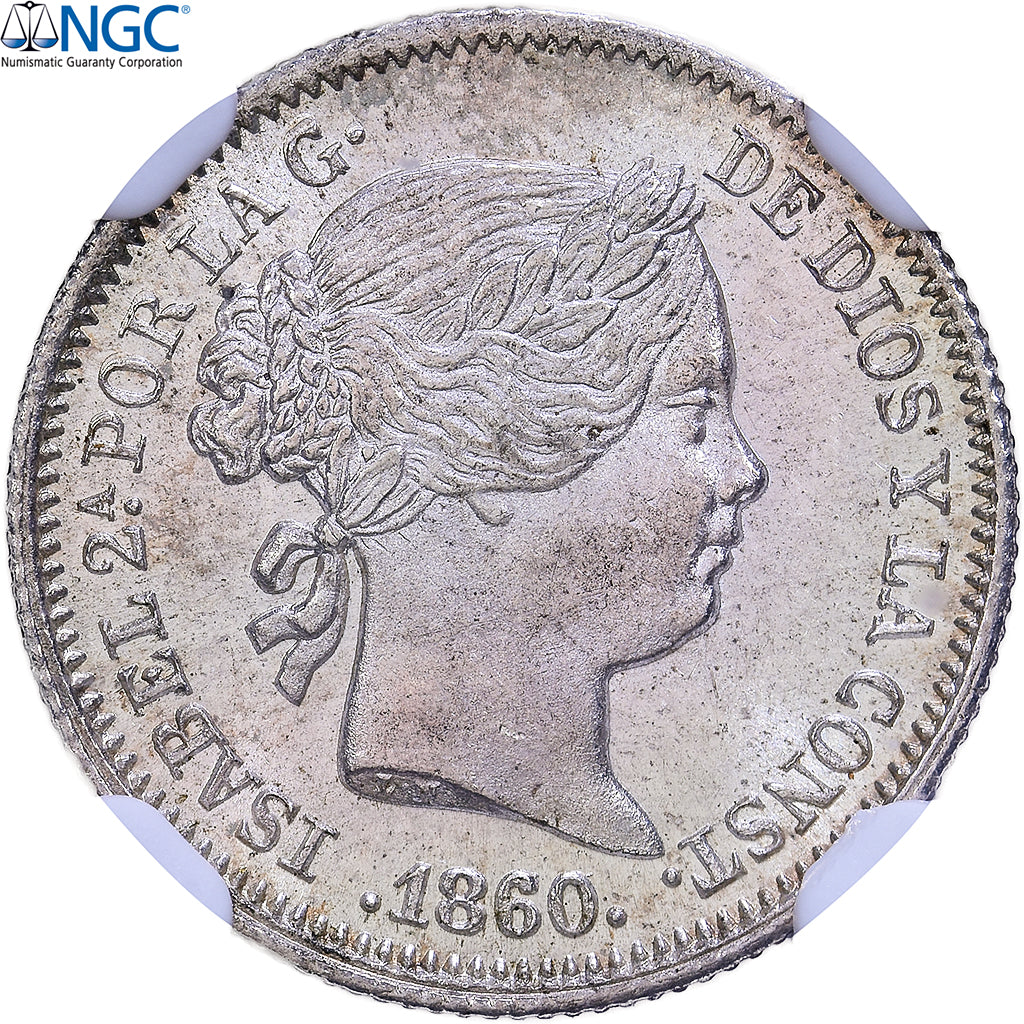 Spain, Isabel II, 1 Real, 1860, Madrid, Silver, NGC, MS66, KM:606