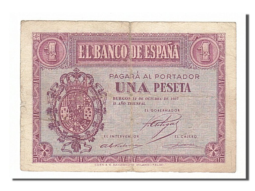 Billete, 1 Peseta, 1937, España, 1937-10-12, BC
