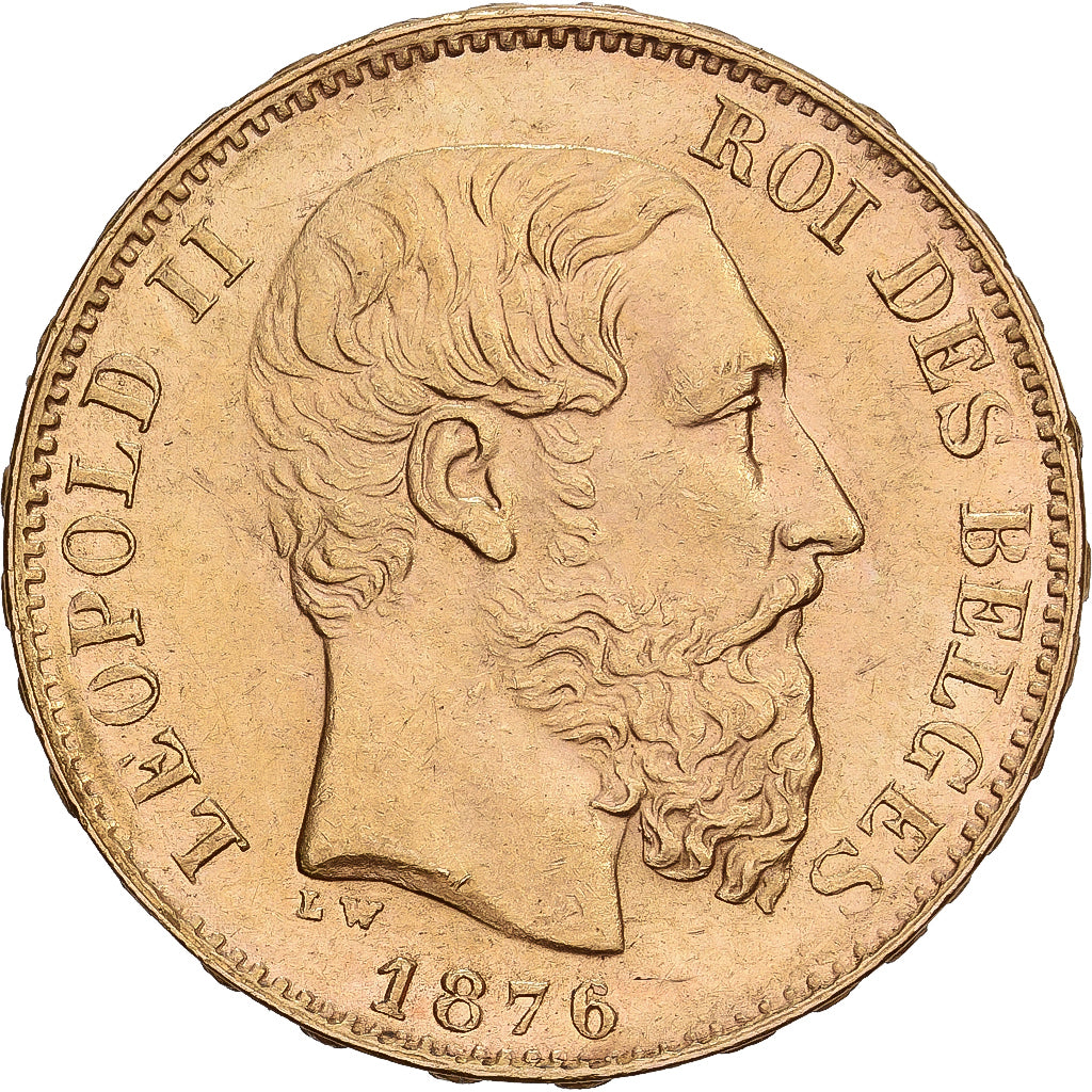 Belgien, Leopold II, 20 Francs, 20 Frank, 1876, Brussels, Gold, VZ, KM:37