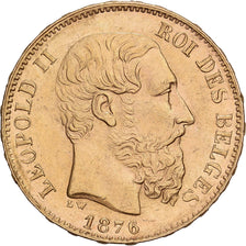 Belgien, Leopold II, 20 Francs, 20 Frank, 1876, Brussels, Gold, VZ, KM:37