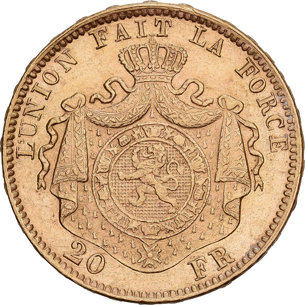 Belgien, Leopold II, 20 Francs, 20 Frank, 1876, Brussels, Gold, VZ, KM:37