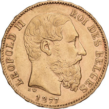 Belgium, Leopold II, 20 Francs, 20 Frank, 1877, Brussels, Gold, AU(55-58), KM:37