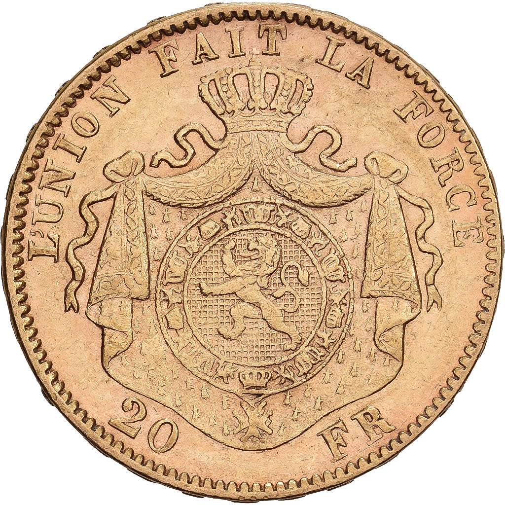 Bélgica, Leopold II, 20 Francs, 20 Frank, 1877, Brussels, Oro, EBC, KM:37