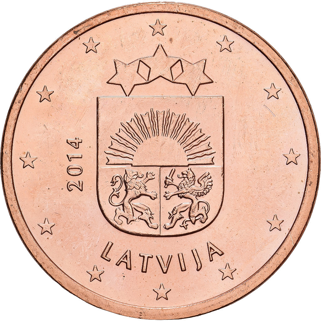 Łotwa, 5 Euro Cent, 2014, Stuttgart, Miedź platerowana stalą, MS(60-62)