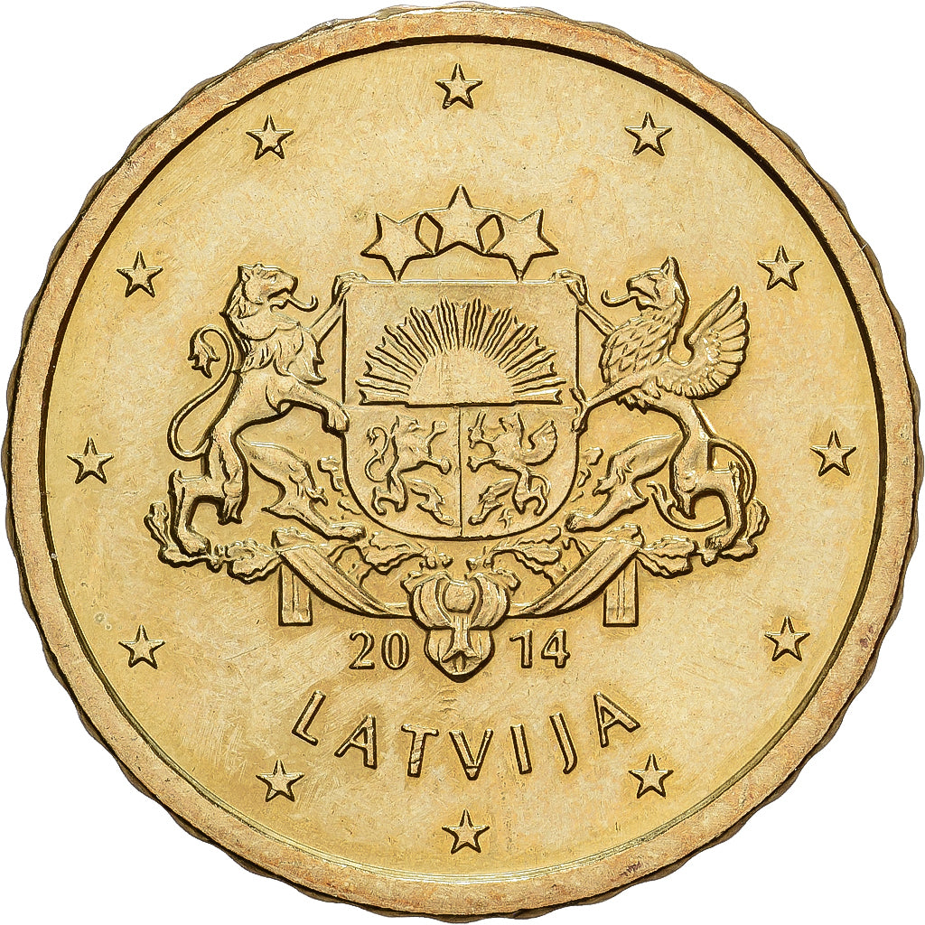 Lettonia, 10 Euro Cent, 2014, Stuttgart, Ottone, SPL, KM:153