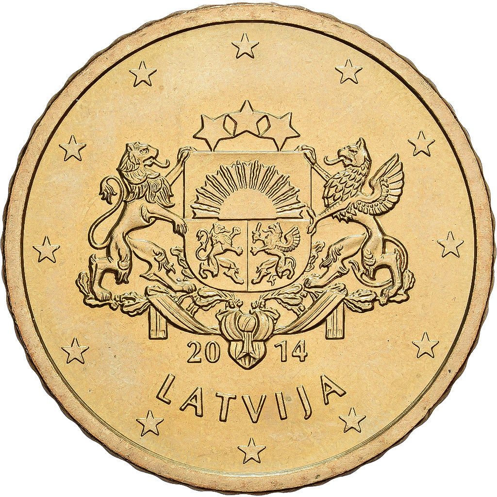 Letonia, 50 Euro Cent, 2014, Stuttgart, Latón, EBC+, KM:155