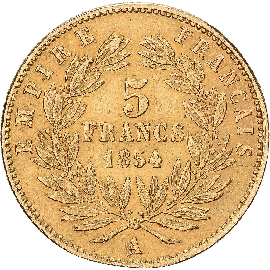 Francia, Napoleon III, 5 Francs, 1854, Paris, Oro, BB, Gadoury:1000, KM:783