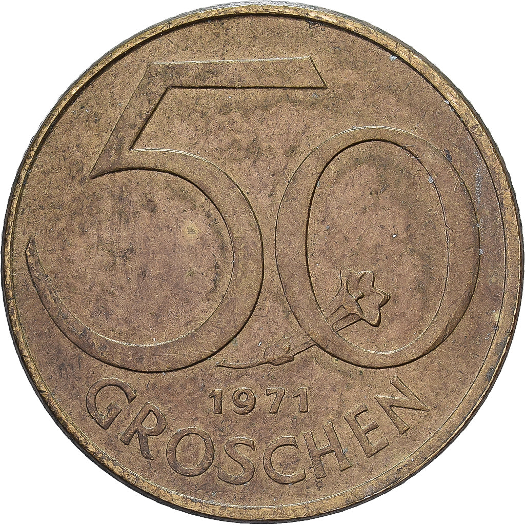Austria, 50 Groschen, 1971, Aluminium-Brąz, EF(40-45), KM:2885