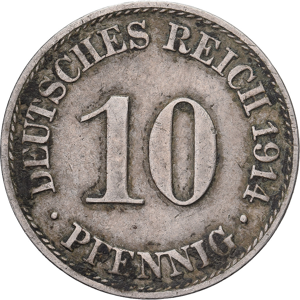 GERMANIA - IMPERO, Wilhelm II, 10 Pfennig, 1914, Berlin, Rame-nichel, MB+, KM:12