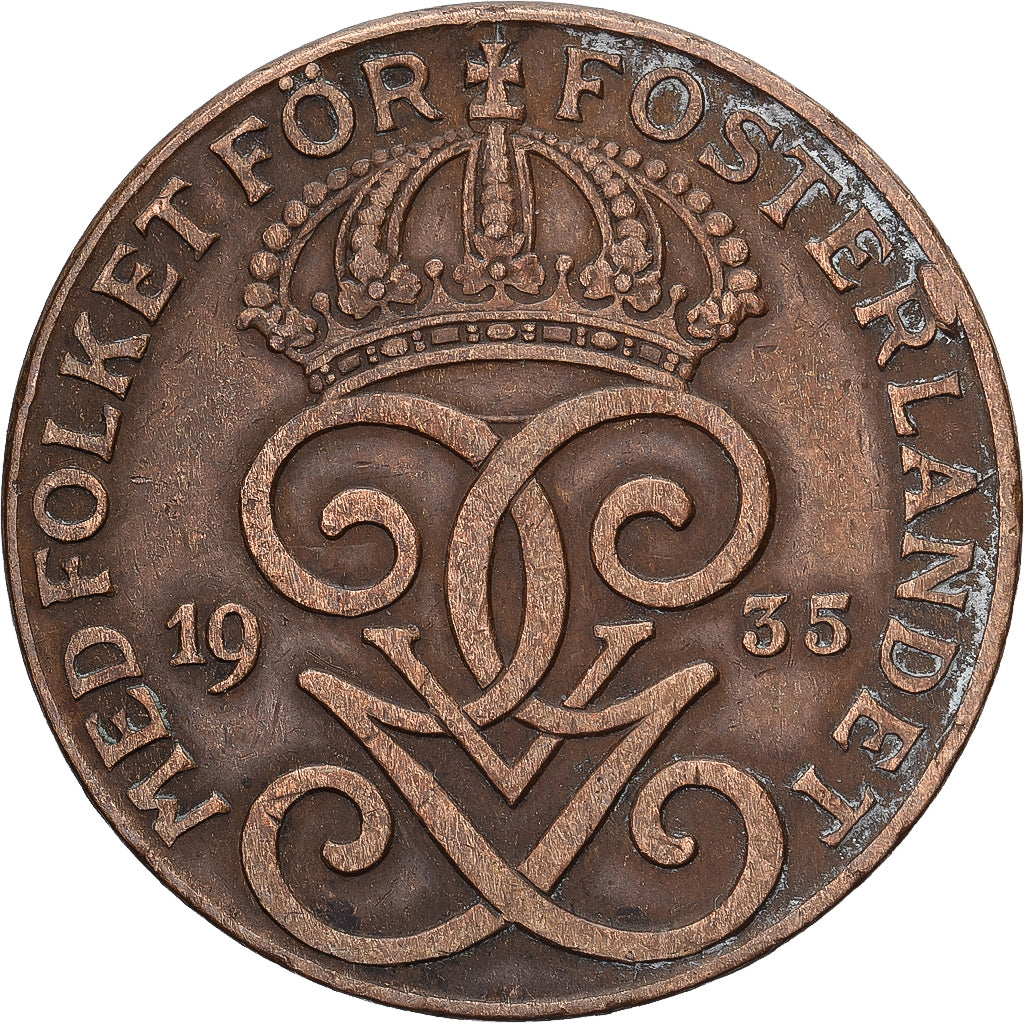 Sweden, Gustaf V, 2 Öre, 1935, Bronze, EF(40-45), KM:778