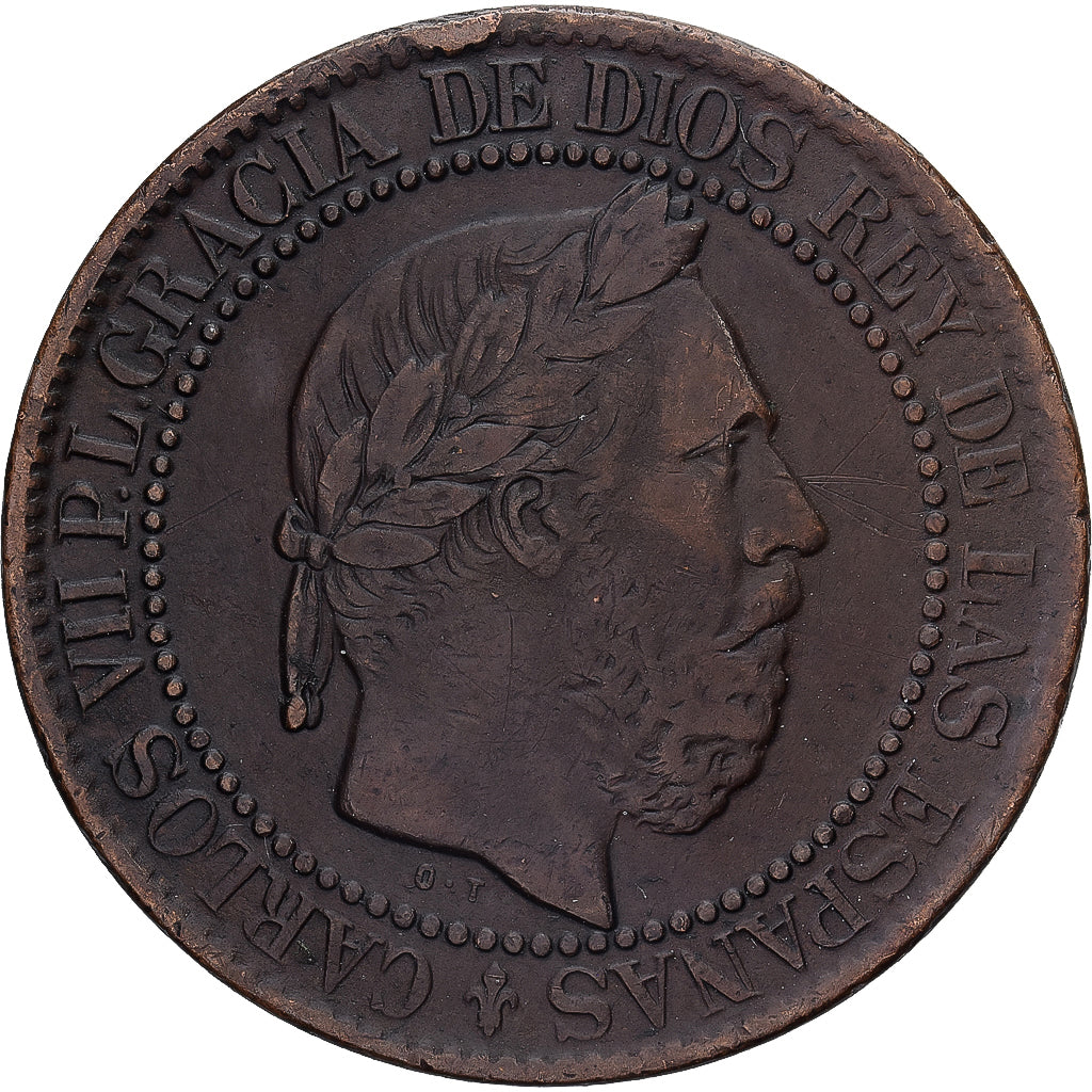 Spain, Charles VII, 10 Centimos, 1875, Madrid, Copper, VF(30-35), KM:670