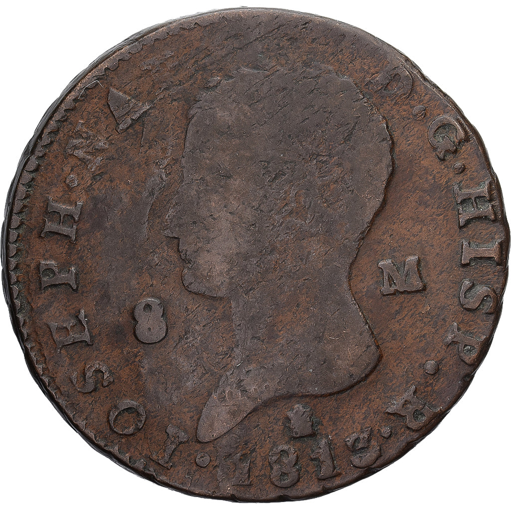 Spain, Joseph Napolean, 8 Maravedis, 1813, Segovia, Copper, F(12-15), KM:450