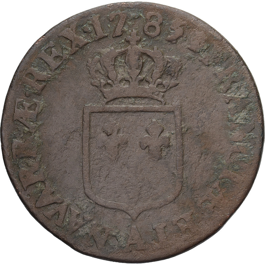 France, Louis XVI,1/2 Sol ou 1/2 sou, 1785, Paris, Copper, F(12-15)