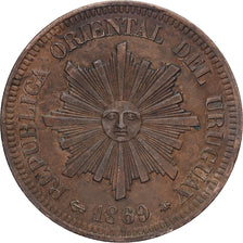 Uruguay, 2 Centesimos, 1869, Uruguay Mint, Bronze, EF(40-45), KM:12