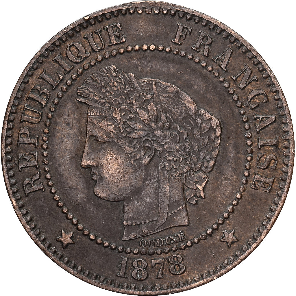 França, 2 Centimes, Cérès, 1878, Paris, Petit A, Bronze, AU(50-53)