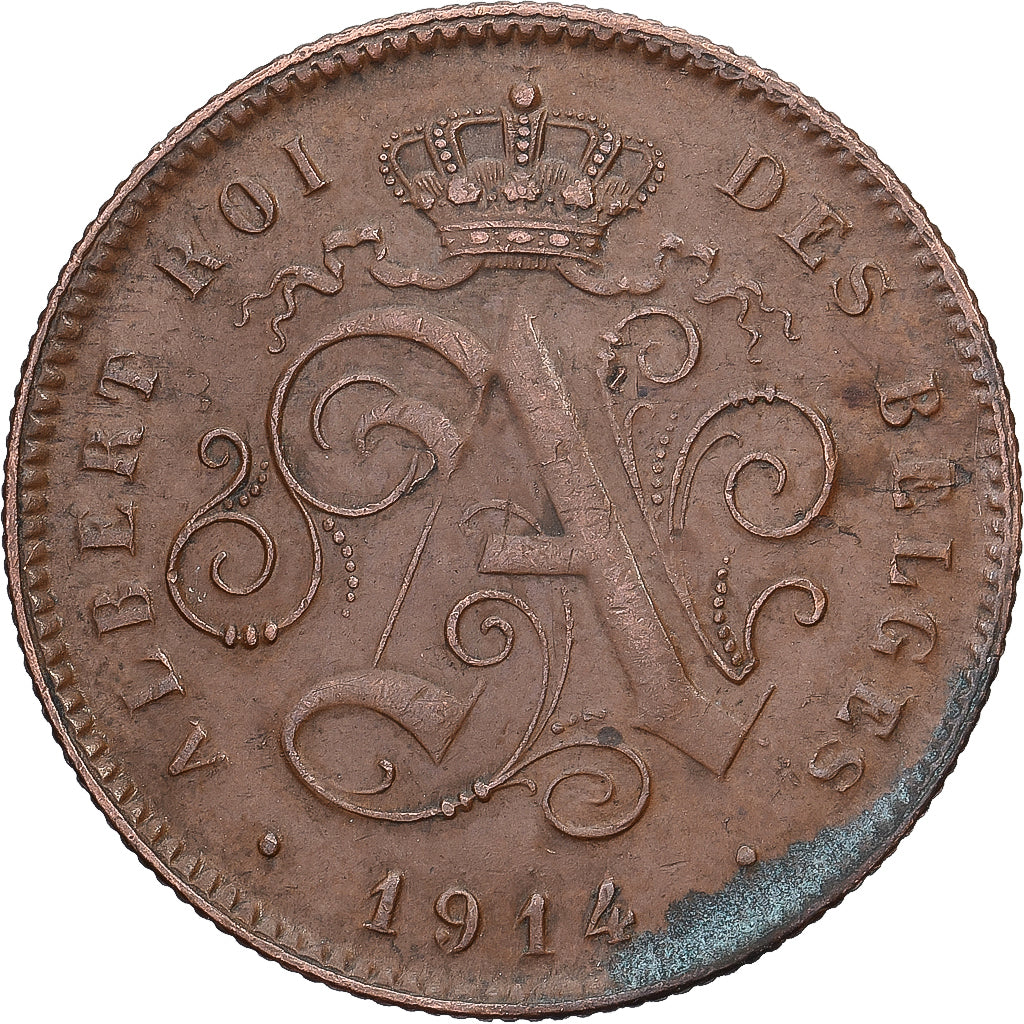 Belgio, Albert I, 2 Centimes, 1914, Brussels, Rame, SPL-, KM:64