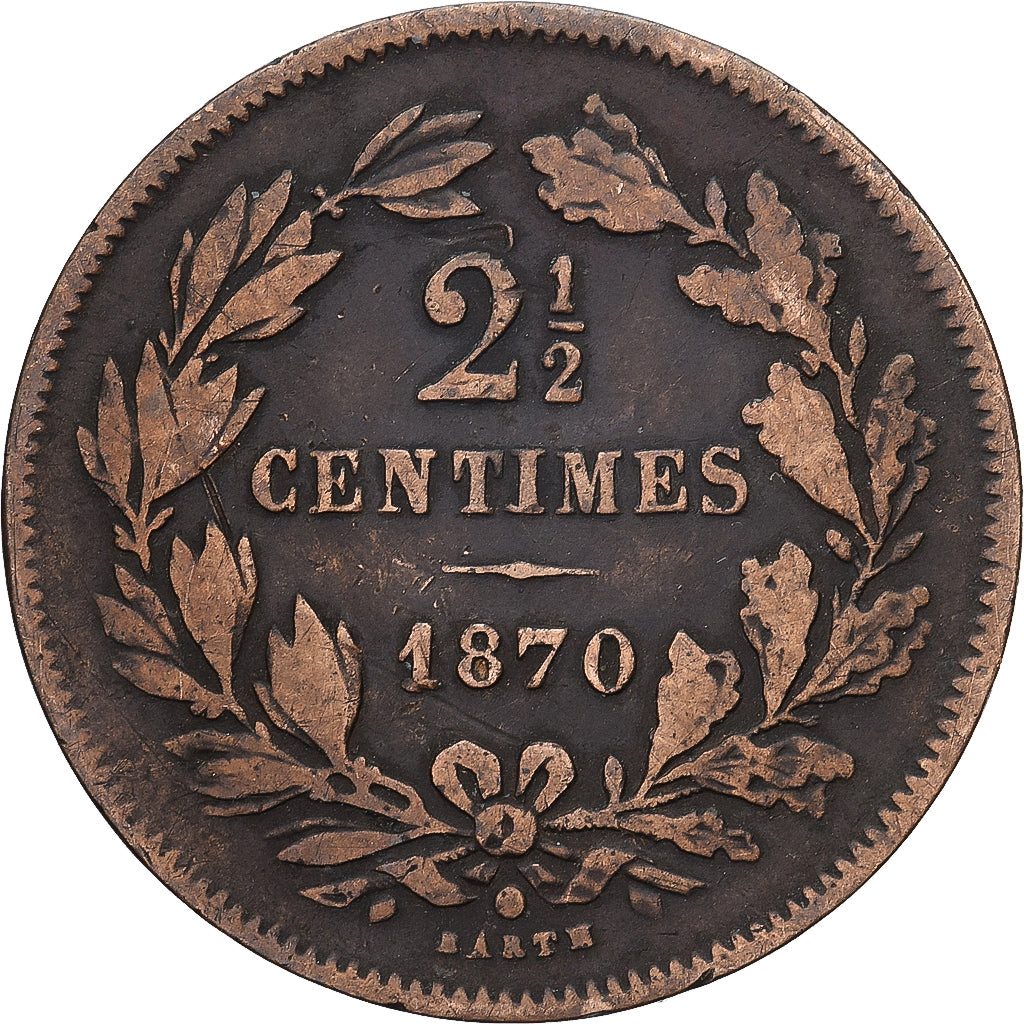 Luxemburgo, William III, 2-1/2 Centimes, 1870, Utrecht, Bronce, BC+, KM:21