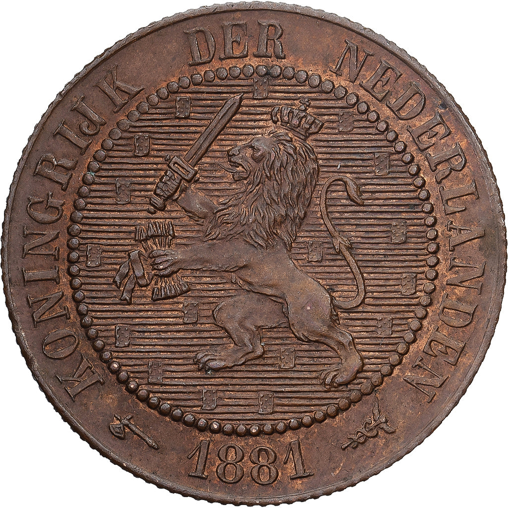 Netherlands, William III, 2-1/2 Cent, 1881, Bronze, AU(55-58), KM:108.1