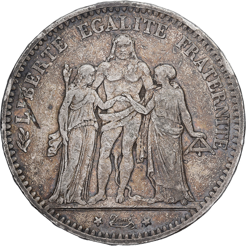 France, 5 Francs, Hercule, 1875, Paris, Petit A, Silver, EF(40-45)